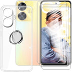 Cover for Realme C55 (6.72") Phone Case +（3 Pack） Screen Protector, Clear Silicone Case, Shockproof Slim Non-Slip Protective Case with Phone Ring Holder Adjustable 360°-Clear