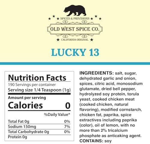 Old West Spice Co. Lucky 13 All-Purpose BBQ Rub & Seasoning – Garlic, Onion, Paprika & Citrus Blend – BBQ Dry Rub for Smoking & Grilling – Rib, Chicken & Pork Meat Seasoning – 6.72 oz Shaker