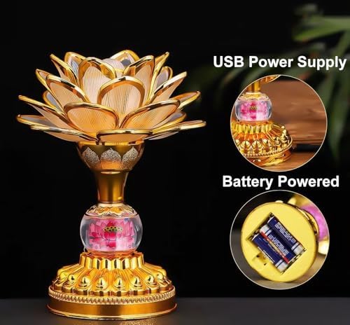 2 Pack Colorful LED Lotus Buddhist Lamp, Gradient Buddha Light for Worship, Prayer and Display, Low Power Consumption, Eco - Friendly Material for Buddha Occasions, Buddhist Supplies - Pink Gold