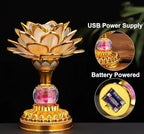 2 Pack Colorful LED Lotus Buddhist Lamp, Gradient Buddha Light for Worship, Prayer and Display, Low Power Consumption, Eco - Friendly Material for Buddha Occasions, Buddhist Supplies - Pink Gold