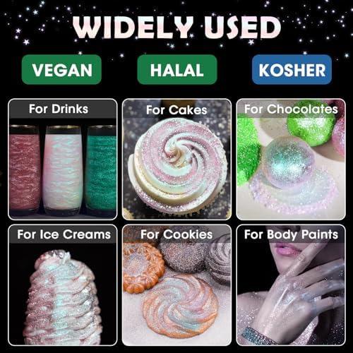 NiHome Edible Food-Grade Glitter Powder Glimmer Luster Dust Metallic Fancy Food Decorating Sprinkle Glimmery Dust for Drink Wine Beverage Cake Bakery Vegan Allergen-Free (Iridescent, 0.35oz/10g)