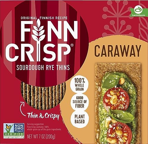 Finn Crisps Rye Crispbread with Caraway 7oz, 18 Pack Bulk Order | Thin, Crispy Rye Flatbreads| Authentic Finnish Sourdough | Caraway Crackers by Finn Crisp [18 Boxes x 7oz]