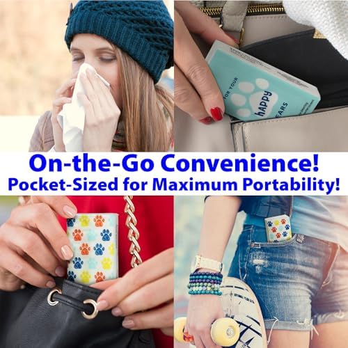 Travel Tissue Packs – 8 Compact 3-Ply Packs (72 Total), Soft Chlorine-Free Facial Tissues for Purse, Car, or School, Gentle & Durable, Non-Bleach, Playful Dog Design