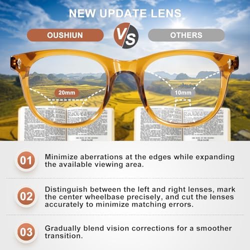 Photochromic Progressive Multifocus Reading Glasses No Line Multifocal Reader for Women Men (BR +2.5)