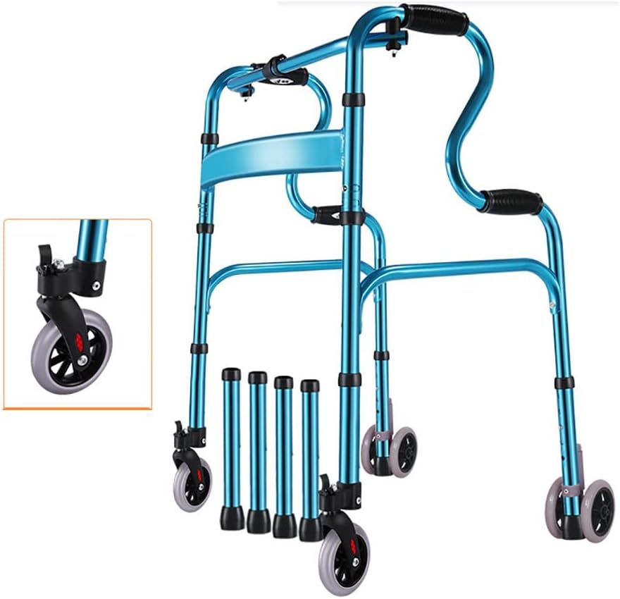 Walker for Seniors，Folding Adult Standard Walkers with 4 Wheels and Seat Lightweight Portable Walking Frame Height Adjustable Mobility Aid for Handicap Disabled Rehabilitation Training Medical Equipm