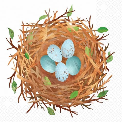 Boston International Party Napkins Disposable 3-Ply Paper Lunch Napkin Pack, 6.5" x 6.5", Bird Nest, 20-Count