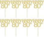 Gyufise 24Pcs Happy 80th Cupcake Toppers Gold Glitter Number 80 Cupcake Pick Decorations for 80th Birthday Celebrating Anniversary Party Cake Decorations Supplies