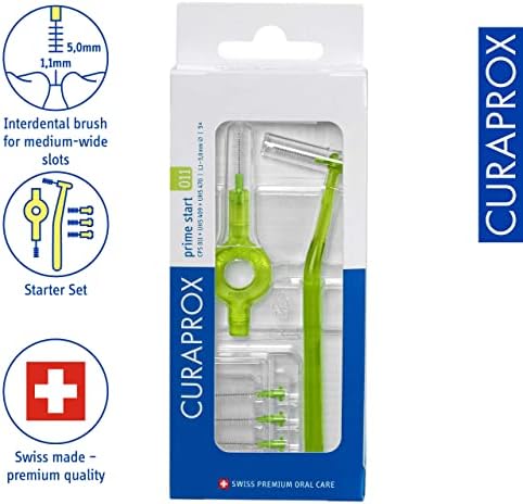 Curaprox Interdental Brush Starter Set CPS 011 Prime – ISO Size 3, Green | Includes 5 Brushes & 2 Holders for Effective Cleaning of Narrow Spaces | Swiss Made
