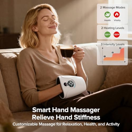 AERLANG Hand Massager,Mothers Day Gifts for Mom Her Birthday Gifts for Women Mom Hand Massage Machine with Heat and Compression Cordless Electric Hand Massager for Arthritis and Carpal Tunnel
