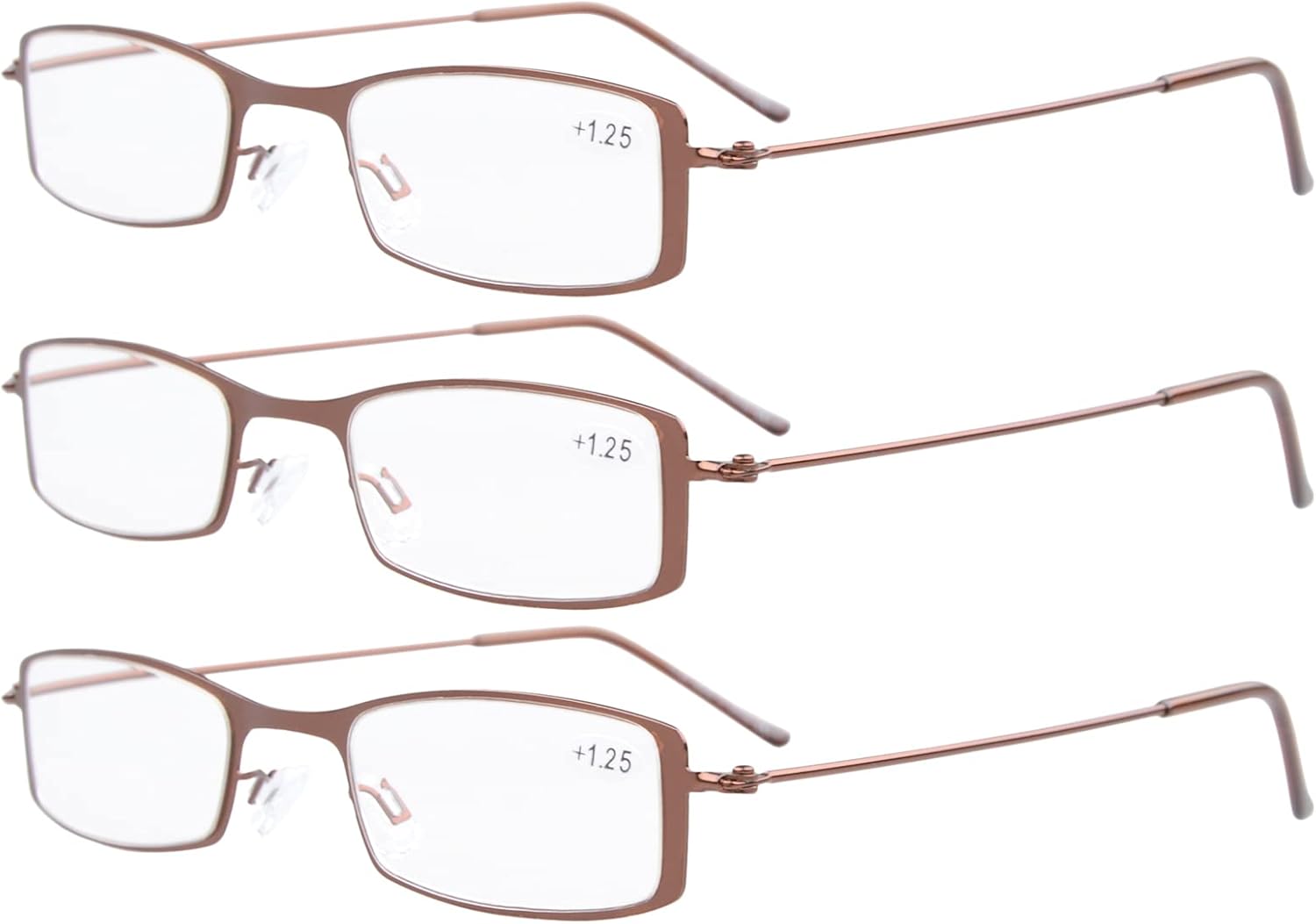 Eyekepper 3-Pack Unique Lightweight Stainless Steel Frame Reading Glasses for Men and Women Brown +1.75