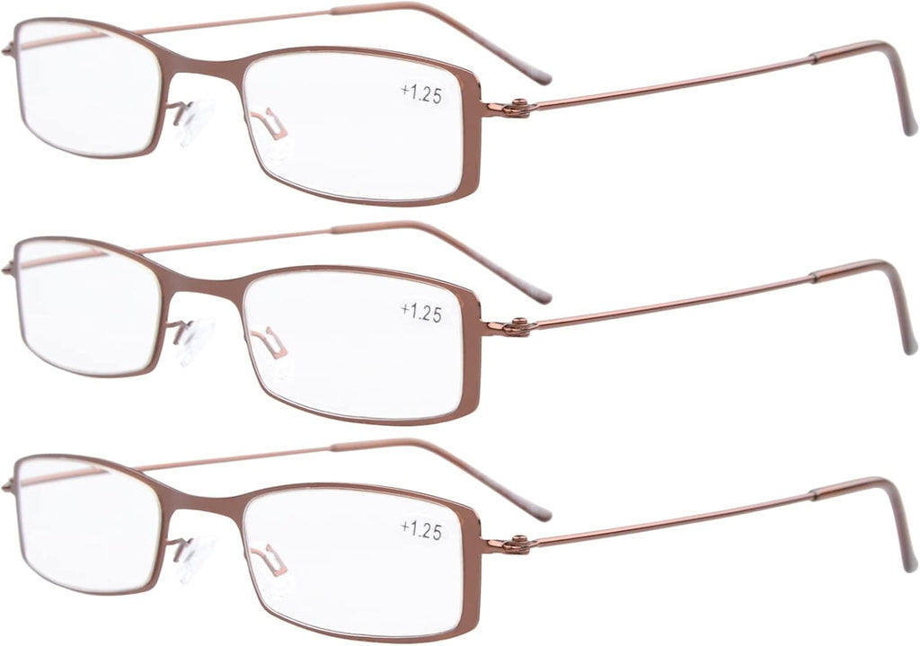 Eyekepper 3-Pack Unique Lightweight Stainless Steel Frame Reading Glasses for Men and Women Brown +4.0
