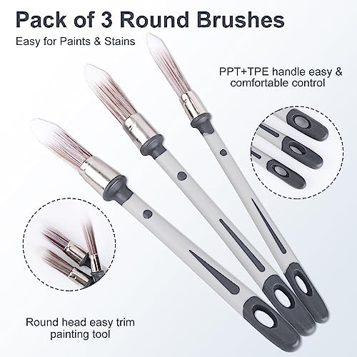 3pcs Paint Brushes for Walls, 0.45/0.6/0.7 inch Small Paint Brush Wall Trim Painting Tools Ideal for Baseboards House Wall Corners Paint Edger Brush and Touch Up Painting