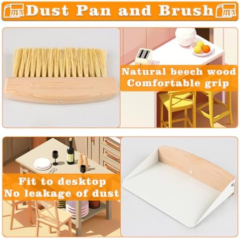 Small Dust Pan and Brush Set, Mini Hand Broom and Dustpan Set, Wooden Crumb Sweeper for Home Desktop, Sofa, Pet Care Household (White)
