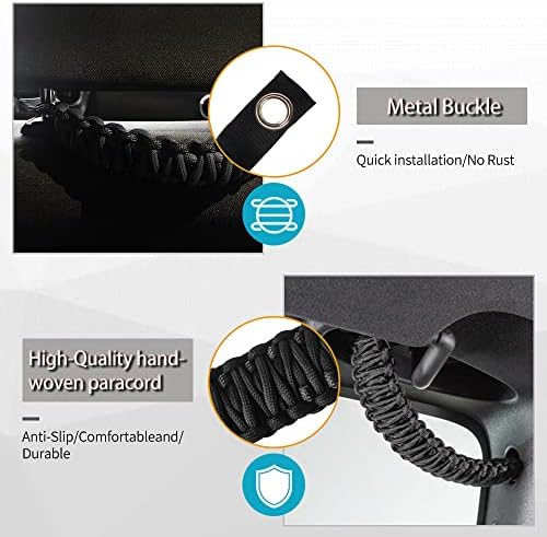 4 x Paracord Grab Handles Compatible with Wrangler JK JKU JL JLU JT Accessories Universal Roll Bar Grab Handles Replacement for Wrangler Grip Handle (Black)