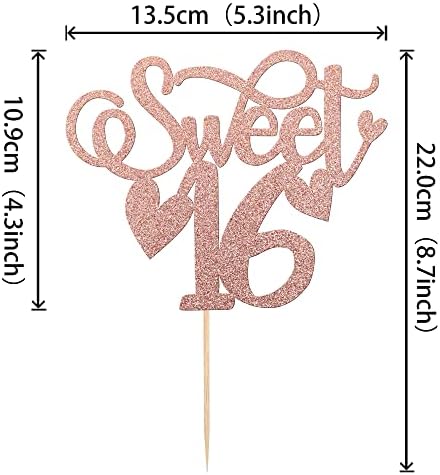 Rsstarxi 1 Pack Sweet 16 Cake Topper Glitter Cheers to 16 Years Old Cake Pick Sweet Sixteen 16th Birthday Cake Decoration for 6th Birthday Anniversary Party Supplies Rose Gold