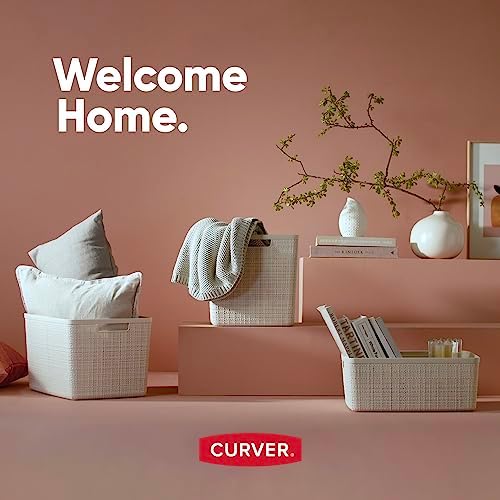 Curver Set of 6 Medium 12L Jute Decorative Plastic Organization and Storage Baskets - Perfect Bins for Home Office, Closet Shelves, Kitchen Pantry and All Bedroom Essentials, Black