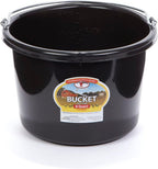 Little Giant® Plastic Animal Feed Bucket | Round Plastic Feed Bucket with Metal Handle | Made in USA | 8 Quarts | Black