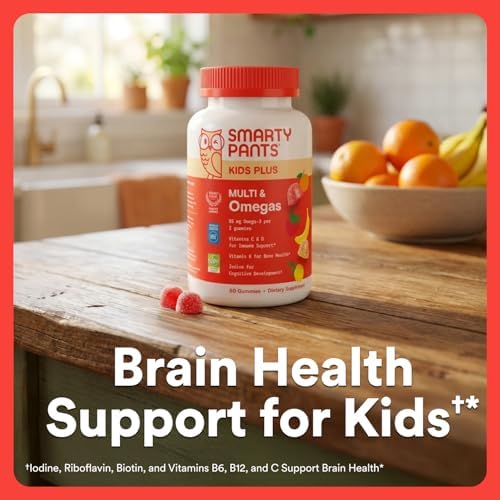 SmartyPants Kids Multivitamin Gummies, Omega 3 (DHA/EPA), Vitamins D3, C, B12, B6, Vitamin A, K & Zinc, Gluten Free, Three Fruit Flavors, 80 Count (40 Day Supply)