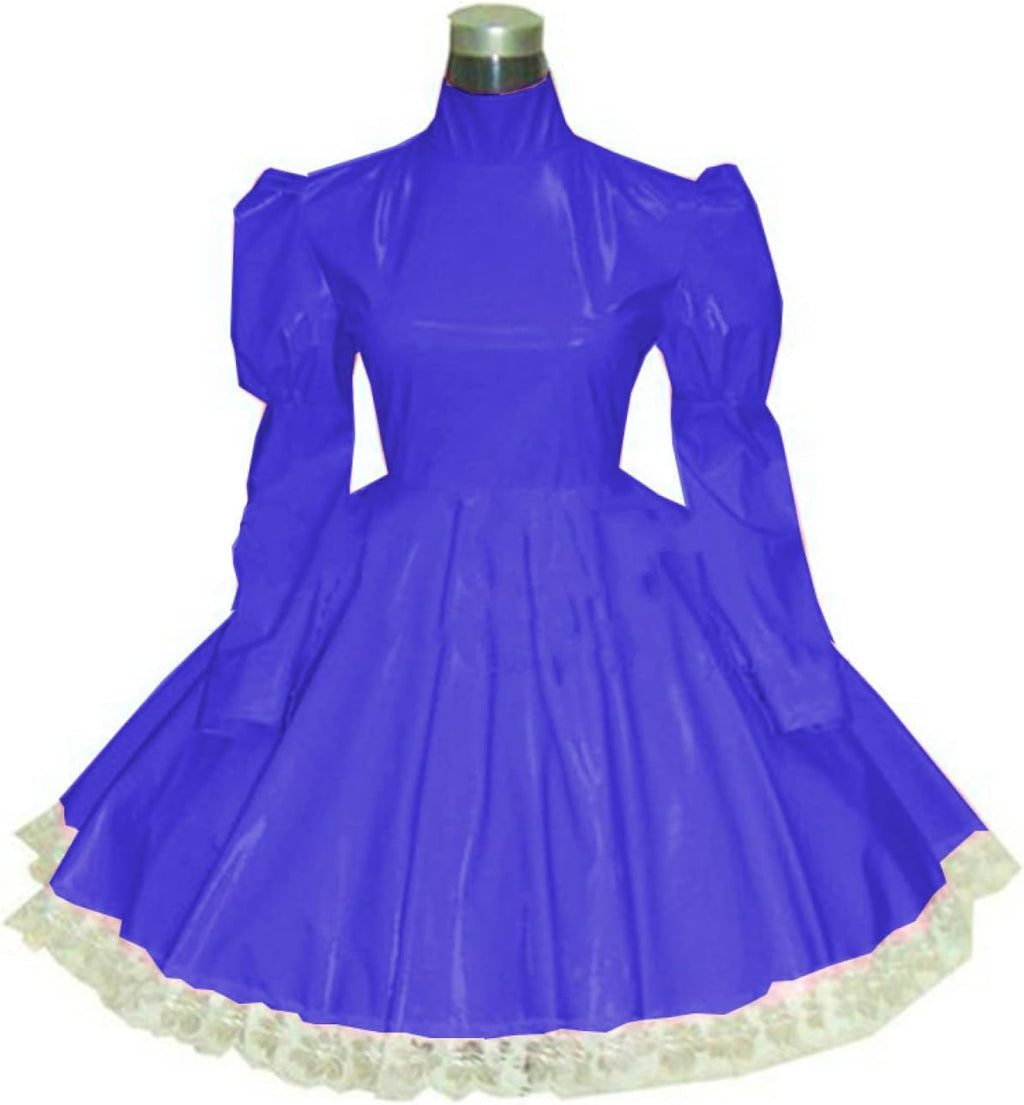 Plus Size Bridesmaid Dress Long Sleeve Maid Dress Cute Cosplay Costumes Vinyl Dresses Candy Color Lace 7XL Women Dresses,Blue,XXXL