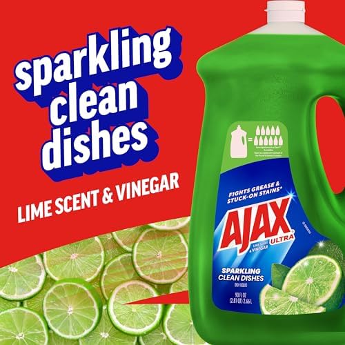 Ajax Ultra Liquid Dish Soap Vinegar and Lime Scent, Sparkling Clean Dishes, 90 fl oz Bottle