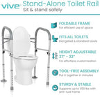 Vive Toilet Safety Rail - Medical Chair for Handicapped & Seniors - Folding Bathroom Frame w/Handles, Arms for Elderly, Disabled - Standalone Grab Bar - Seat Assistance Support Stand Up Assist
