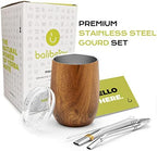 BALIBETOV Premium Stainless Steel Yerba Mate Gourd Set, 5 Pcs Including 12 oz Gourd with Lid, 2 Bombillas, Cleaning Brush | BPA Free, Insulated