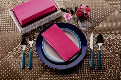 Fuchsia Napkins | Linen Feel Guest Disposable Cloth Like Paper Lunch Napkins | Hand Towels | Soft, Absorbent, Paper Hand Napkins for Kitchen, Bathroom, Parties, Weddings, Dinners Or Events | 50 Pack