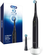 Oral-B Rechargeable Electric Toothbrush, iO2 Starter Kit, 3 Cleaning Modes, Automatic Pressure Sensor to Protect Gums, 2 Brush Heads, Night Black