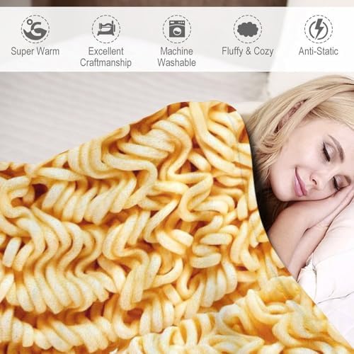 Ramen Noodles Throw Blanket for Teens Boys Girls and Adults Soft Warm Cozy Funny Midweight Food Flannel Blankets for Couch Sofa Bed Camping Travel Home Decor 40" X 50"