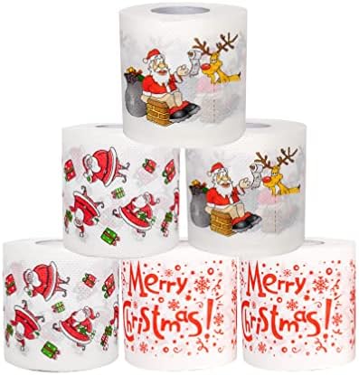 SummitLink 6 Rolls 3 Style of Merry Christmas Santa Claus Toilet Paper Tissue Napkin Prank Fun Birthday Party Novelty Gift Idea
