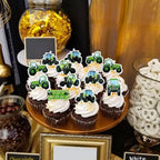 40PCS Edible Green Tractor Cupcake Toppers Edible Farm Tractors Cupcake Picks for Farm Tractor Birthday Party Cake Decoration Farmyard Baby Shower Boys Girls Birthday Decorations Supplies