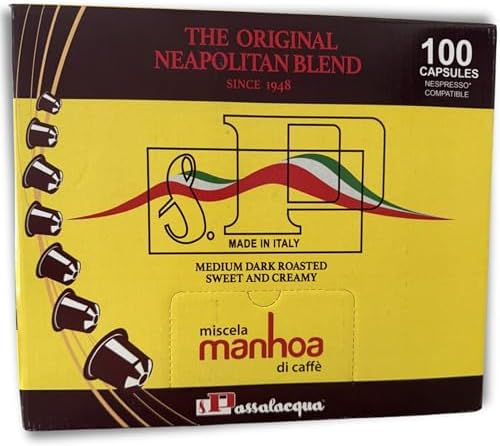 Caffè Passalacqua, 100 x (5.5g) Capsules, Nespresso Compatible Pods, Medium Dark Roast Espresso Coffee, Sweet Creamy Italian Blend, Made in Italy