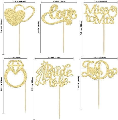Gyufise 24Pcs Bride to Be Cupcake Toppers Gold Glitter I Do Love Heart Ring Miss To Mrs Cupcake Picks Bridal Shower Cake Decorations for Wedding Engagement Bachelorette Party Supplies