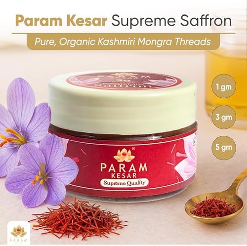 Param Kesar® Supreme Saffron, 100% Organic, Pure Kashmiri Super Mongra Saffron Threads, Top Grade, Food Safety Certified, Non-GMO (1 gm)