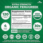 Zazzee USDA Organic Fenugreek 30:1 Extract, 120 Vegan Capsules, 4 Month Supply, Breastfeeding & Lactation Support for Nursing Mothers, Organic Herbal Supplement, All-Natural, Non-GMO, Made in the USA