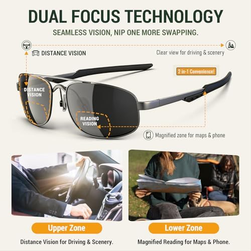 JO Bifocal Reading Glasses Sunglasses 2 Pack - UV400 Protection Aviator Bifocal Sun Reader for Men