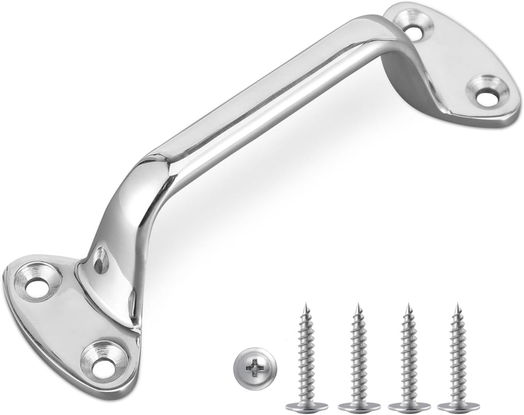 6" Handle Grip with Screws 316 Marine Grade Stainless Steel Door Pull Handle Grab Bar, Kitchen Cabinets Furniture Stairway Handrail RV Boat Yacht Safety Hardware(1pcs)