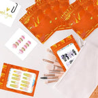 Qenk 100PCS Empty Holographic Nail Storage Bag Press on Nail Packaging Bag and 100PCS Shiny white cardboard Nail Tips Packaging Bags with 1 Roll Transparent Tape (Orange)