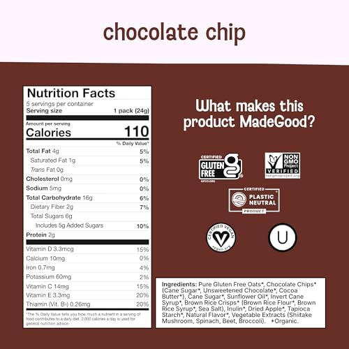MadeGood Organic Chocolate Chip Granola Bites, 5ct x 0.85oz
