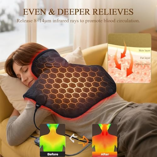 Far Infrared Heating Pad for Neck and Shoulders – Dual Carbon Fiber 6X Deeper Heat for Fast Relief from Chronic Pain in Seniors – 20% Heavier, 8 Heat Levels, 4H Auto Shut Off, Ideal for Winter