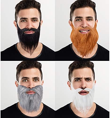 WILLBOND 4 Pieces Fake Beards Long False Beards Funny Fake Mustache Whisker