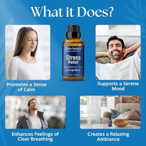 Stress Relief Essential Oil Blend 30 ml - Stress Relief & Calm Essential Oil for Diffusers & Aromatherapy - Promotes Relaxation & Rest - Nexon Botanics