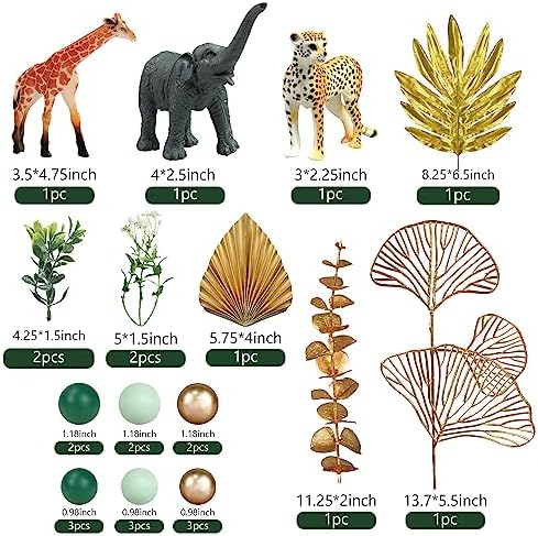26 PCS Jungle Animal Cake Toppers Safari Animals Figure Gold Palms Picks Jungle Wild One Animals Cake Decorations for Safari Theme Birthday (style 1)