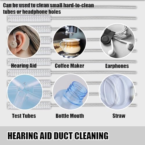 ANKROUYU 10pcs 2.5mm Hearing Aid Vent Earhook Tube Cleaning Brush,Small Holes Cleaning Tool, Nylon Hair Hearing Aid Brushes for Small Holes or Pipes