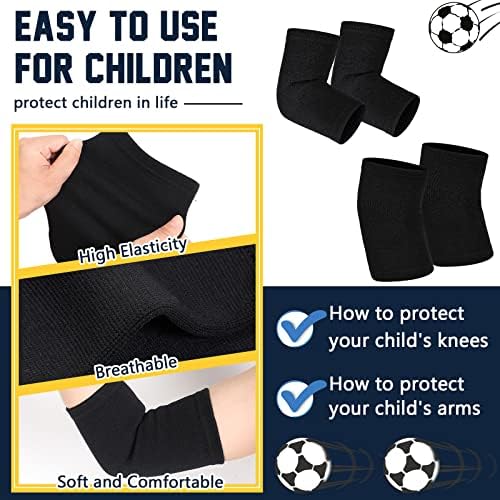 2 Pairs Kids Elbow Brace Knee Brace Tennis Compression Knit Knee Sleeves Arm Elbow Sleeve Elbow Support for Boys Girls Teen Basketball Sports Weight Lifting Volleyball Football Running, Medium, Black