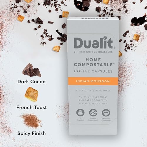 Dualit Indian Monsoon Original Line Compatible* Home Compostable Capsules - 80 pack - 80 Servings of Eco Friendly Single Origin Coffee Pods - 100% Home Compostable Capsules - 8 X 10 packs