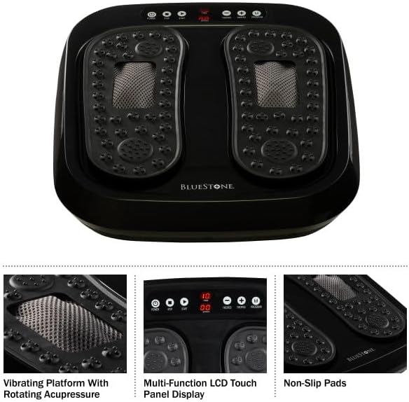 Foot Massager – Vibrating Platform with Rotating Acupressure for Feet and Legs with Remote Control Included by Bluestone (Black)
