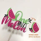 One in a Melon Cake Topper Glitter Watermelon cake Topper Watermelon Themed Kids Party Supplies Decorations for Baby Shower,1st Birthday Party Cake Decor Girl’s Birthday