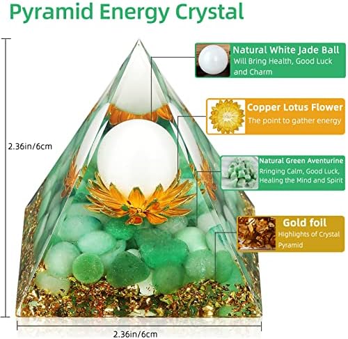 Hopeseed Orgone Pyramid Flower of Life Crystals and Healing Stones Orgonite Pyramids for Positive Energy with Green Aventurine and White Jade Crystal that Promotes Prosperity and Good Luck