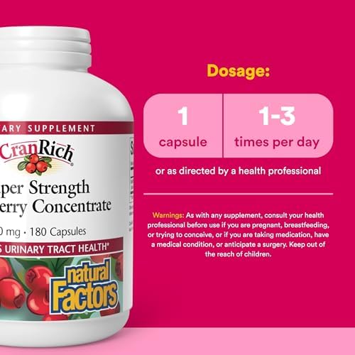 Natural Factors CranRich Super Strength Cranberry Concentrate - Antioxidant Support Supplement with Cranberry Concentrate - Aids Urinary Tract & Bladder Health - 180 Capsules (180 Servings)